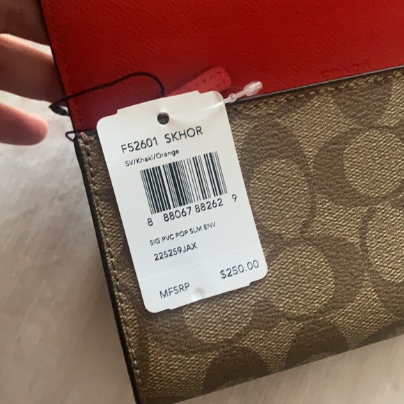 Coach Wallet signature canvas pop slim Envelope wallet khaki and orange - Picture 5 of 5